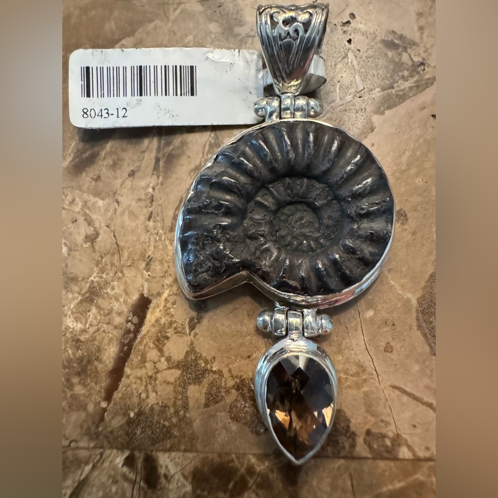 Silver Fossil Pendant with Gemstone
